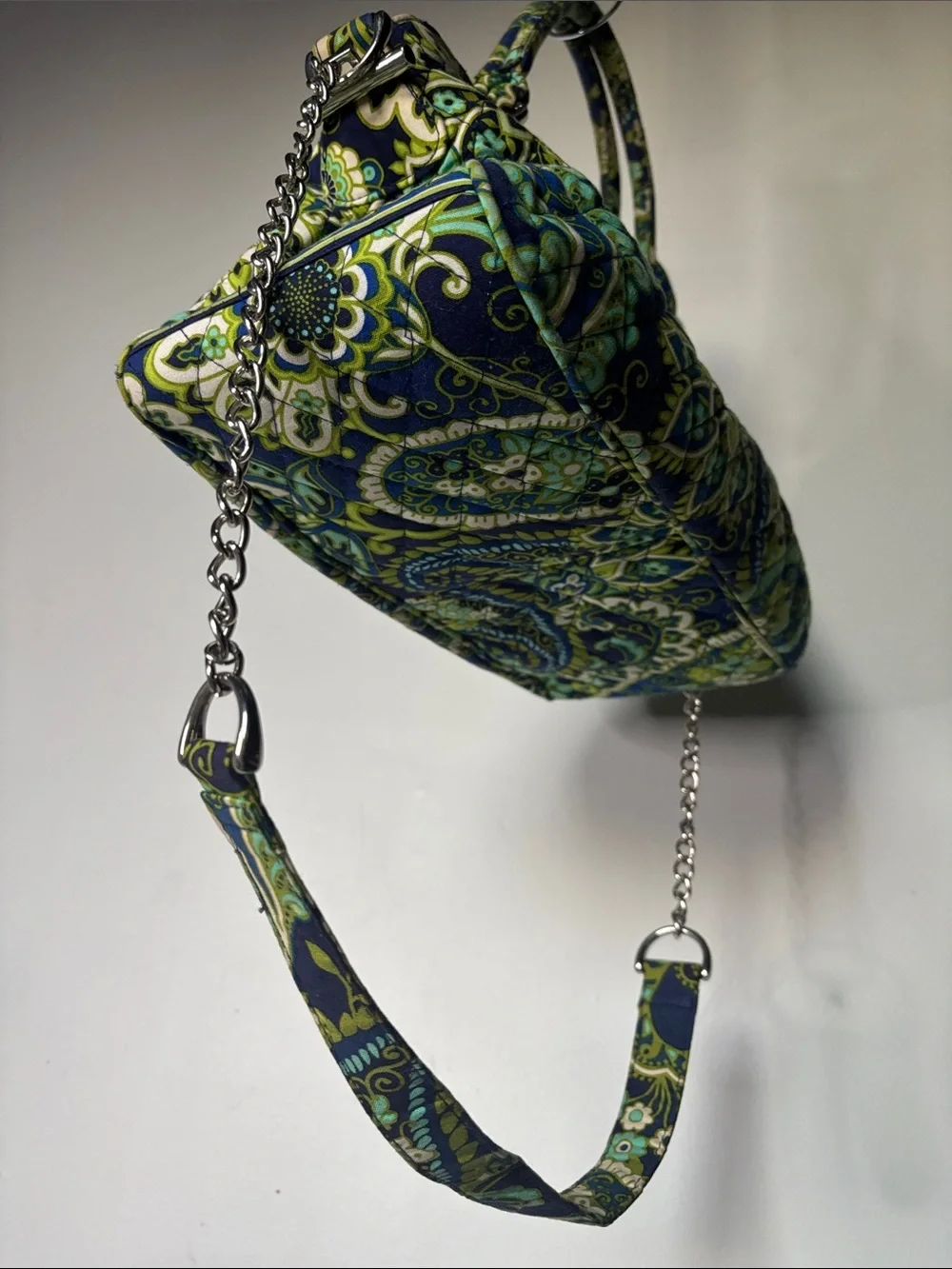 Y2K Vera Bradley Green Blue Paisley Satchel Silver Chain